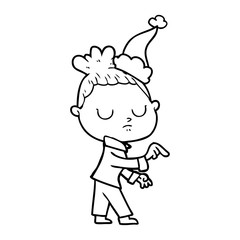 line drawing of a calm woman wearing santa hat
