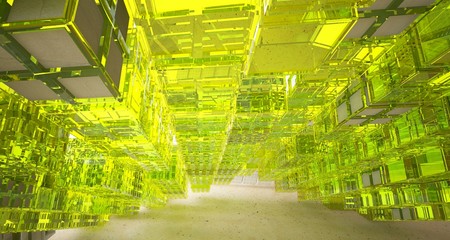 Abstract  concrete and coquina parametric interior  with window. 3D illustration and rendering.