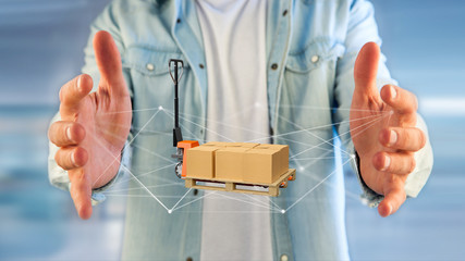 Pallet truck and carboxes with network connection system - 3d render