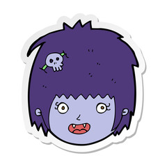 sticker of a cartoon happy vampire girl face