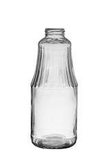 empty glass bottle with a wide neck isolated on a white background