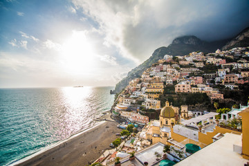 Naklejka premium Beautiful panoramic view on sea and Positano, Italy