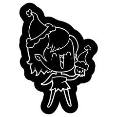 cute cartoon icon of a happy vampire girl wearing santa hat