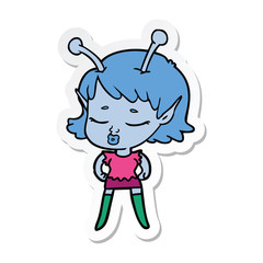 sticker of a cute alien girl cartoon