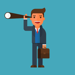 Businessman is looking through a telescop