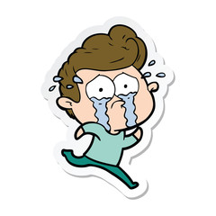 Fototapeta premium sticker of a cartoon crying man running