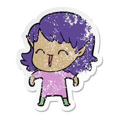 distressed sticker of a cartoon elf girl