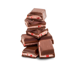 Chocolate bar with cream filling on white background