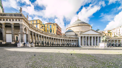 Naples, Italy - November, 2018: Church of St. Francis on the Piazza del Plebiscito in Naples, Italy