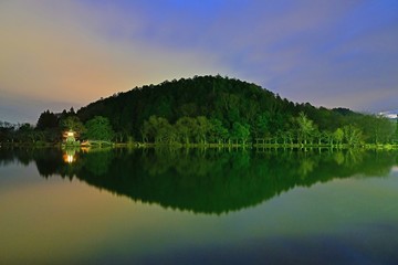 Fototapeta na wymiar 夜明け前の三島池の情景