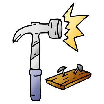 gradient cartoon doodle of a hammer and nails