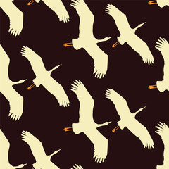 Flying cranes seamless pattern