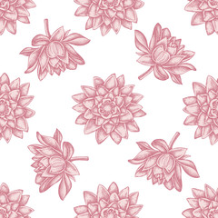 Seamless pattern with hand drawn pastel lotus