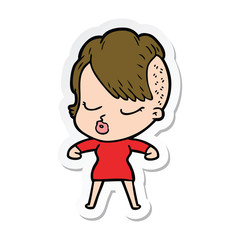 sticker of a cartoon pretty hipster girl