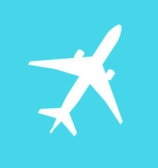 Plane icon vector flat illustration, pictogram isolated on blue