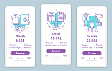 Stylist for men services prices onboarding mobile app screens template