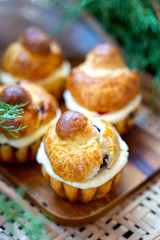 A te te mint brioches - closeup, Concept for healthy eating and nutrition.