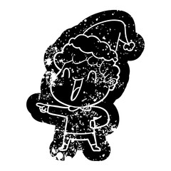 cartoon distressed icon of a happy man wearing santa hat