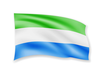 Waving Sierra Leone flag on white. Flag in the wind.