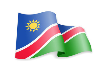 Namibia flag in the wind. Flag on white. Vector illustration