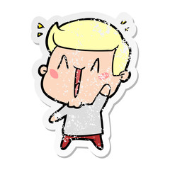 distressed sticker of a cartoon excited man