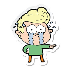 sticker of a cartoon crying man