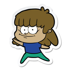 sticker of a cartoon smiling woman