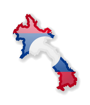 recommend clip art: Laos flag and outline of the country on a white background.