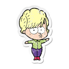 distressed sticker of a cartoon woman
