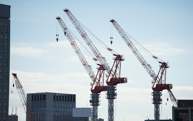 A sight of a blue sky and a crane on the construction site