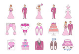 Wedding planning color icons set