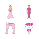Wedding planning color icons set