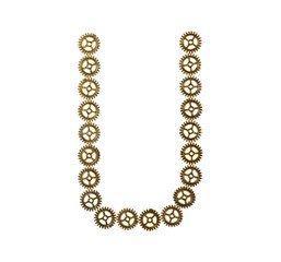 Obraz premium Alphabet letter U made of metal gears. Isolated on white background. Steampunk style