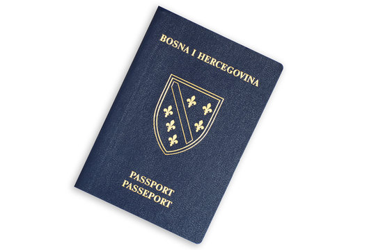 Blue passport of Bosnia and Herzegovina isolated on white background