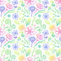 Fototapeta na wymiar Hand drawn flower seamless pattern isolated on white background. Vector abstract surface design.