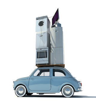 Small car loaded with house  appliances