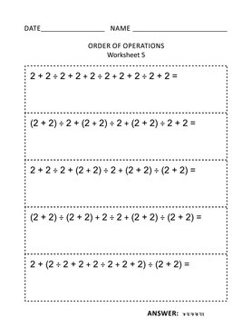 Math Worksheet For Students Of All Ages. Learn, Reinforce Math Skills For Children. Prevent Alzheimer For Adults. Mental Math. Order Of Operations. No-prep Printable For Teachers. Answers Included.