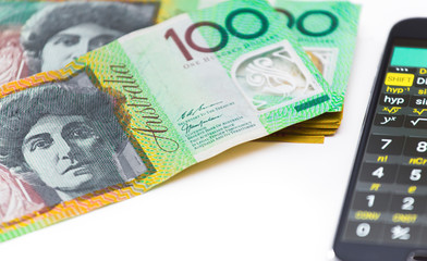 Australian dollar currency and calculator money concept