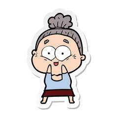 sticker of a cartoon happy old woman