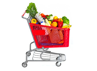 shopping cart with food fruits and legumes