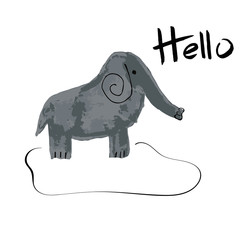 Vector Cartoon Elephant with Hello Lettering.