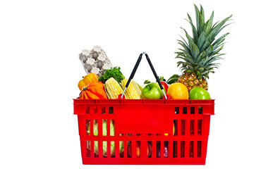 shopping basket with food fruits and legumes