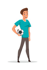 Young guy with football ball vector illustration