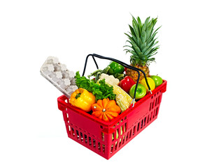 shopping basket with food fruits and legumes
