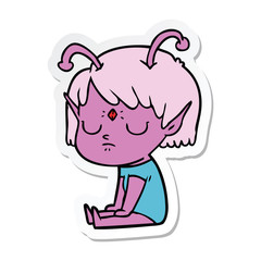 sticker of a cartoon alien girl