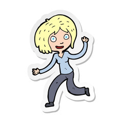 Fototapeta na wymiar sticker of a cartoon happy waving girl