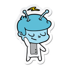 sticker of a friendly cartoon spaceman