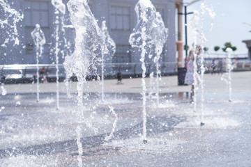 Fototapeta premium Beautiful fountain in the pond and swimming pool in the protected tourist area. Stock photo