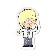retro distressed sticker of a cartoon school boy with idea