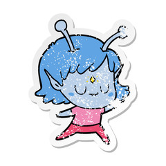 distressed sticker of a cartoon alien girl